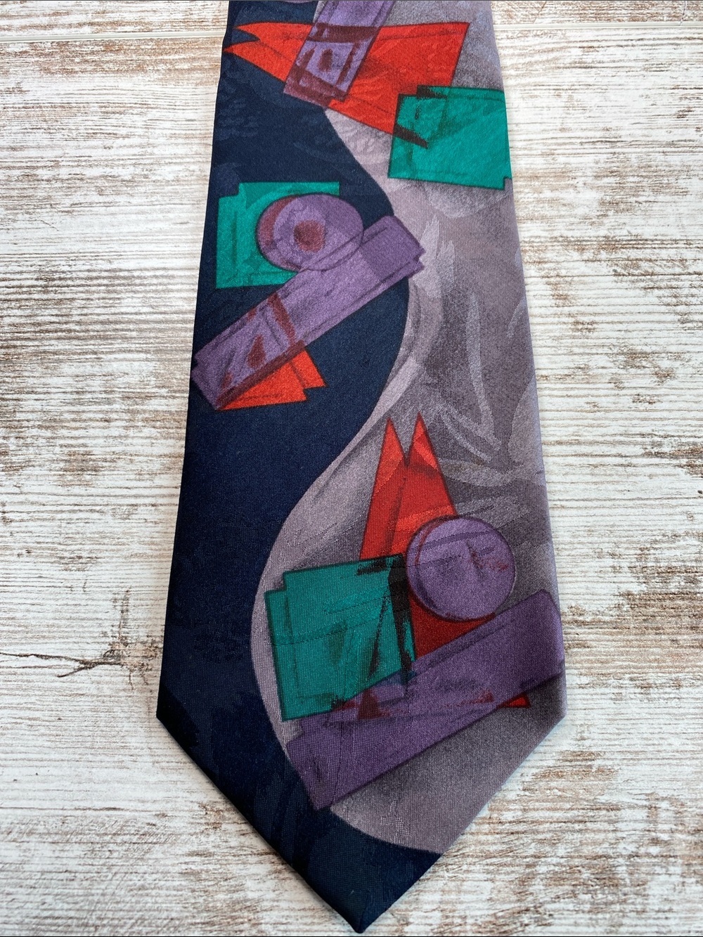 Vintage Enrico Capucci Abstract Geometric Necktie 90s Purple Teal Red Wide Tie